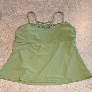 (J35) Time and Tru Green Cut Out Fitted Swim Top